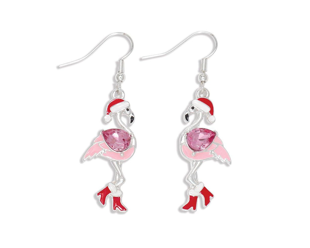 Holiday Flamingos with Crystals Earrings