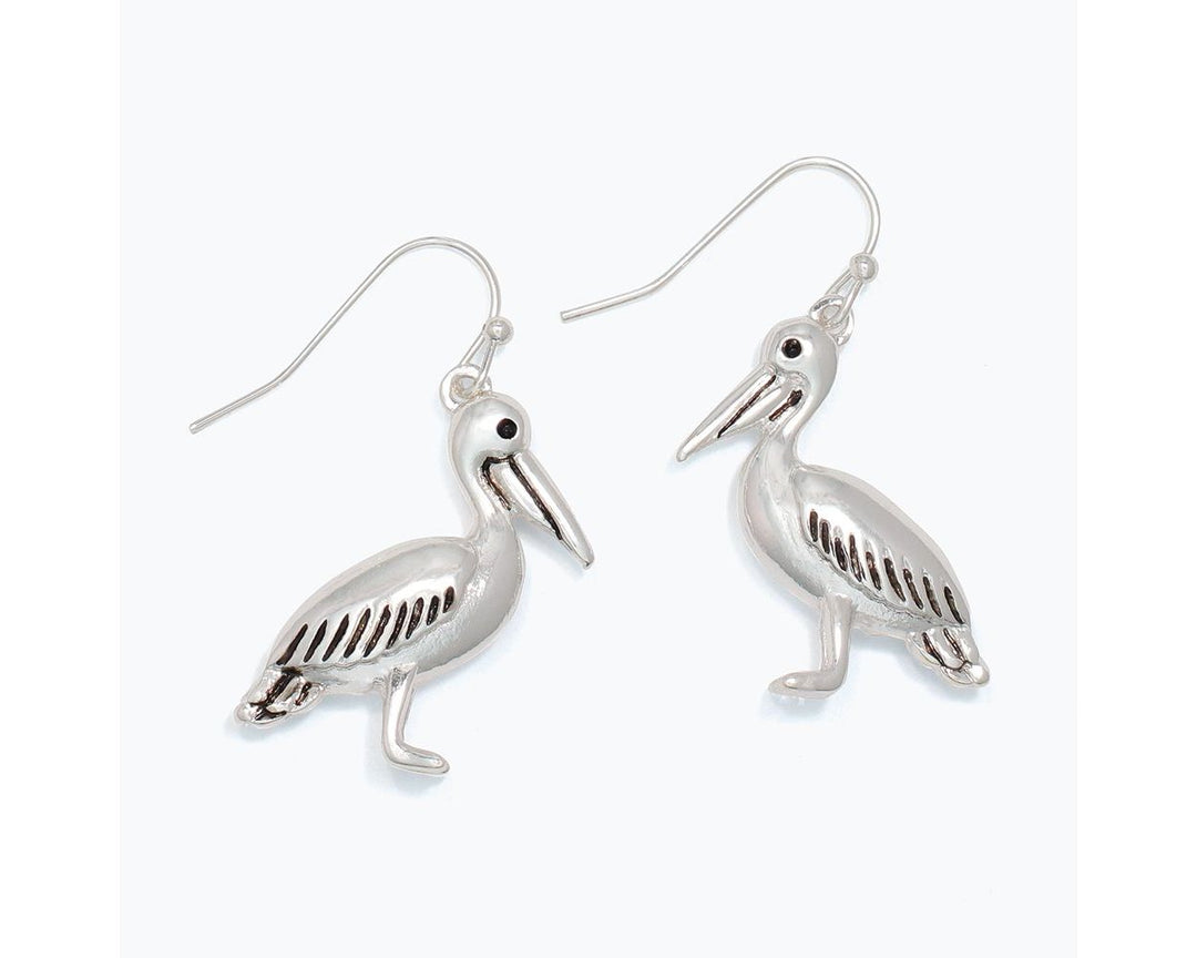 Silver Pelicans Drop Earrings