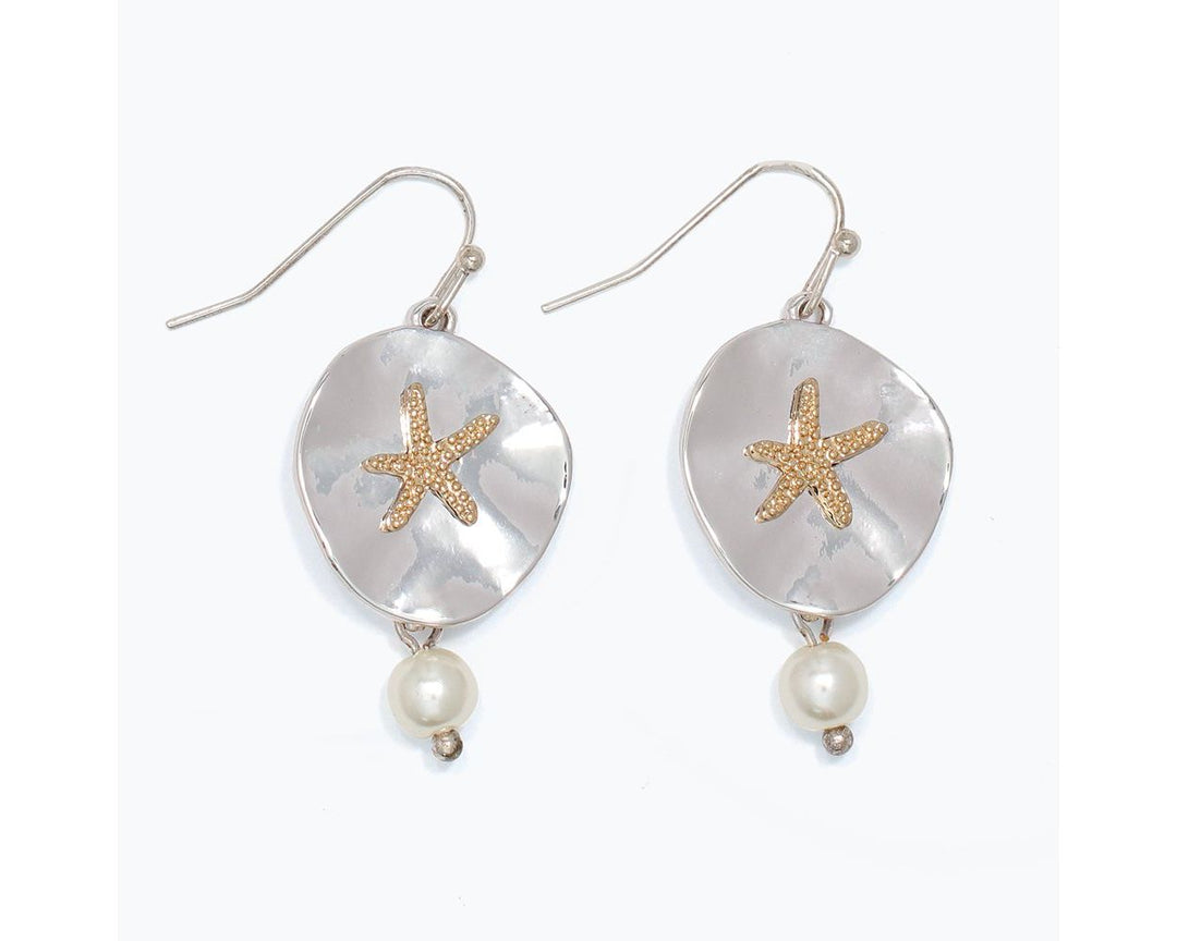 Twotone Sand Dollar with Pearl Earrings
