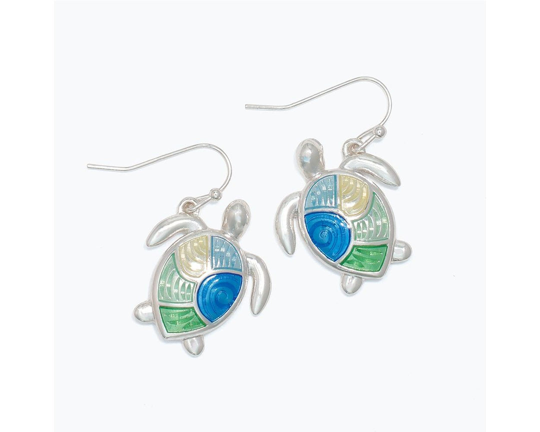 Silver Turtle in Blue Enamel Earrings