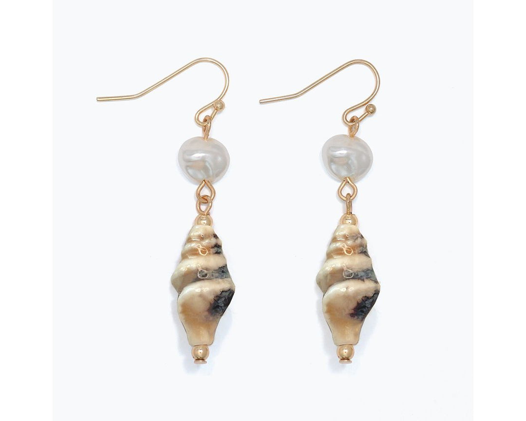 Ceramic Conch with Pearls Earrings