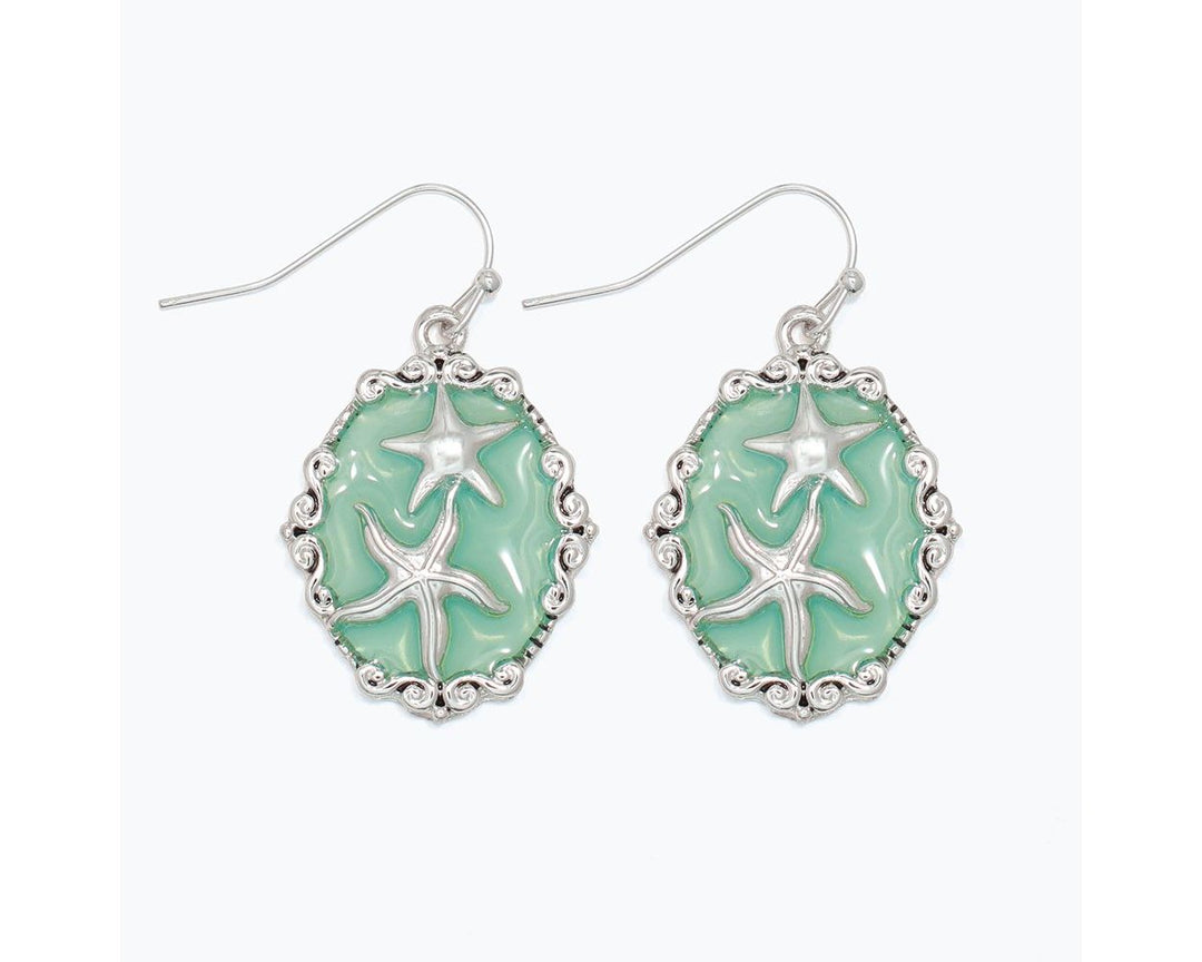 Silver Starfish in Mint with Filigree Earrings