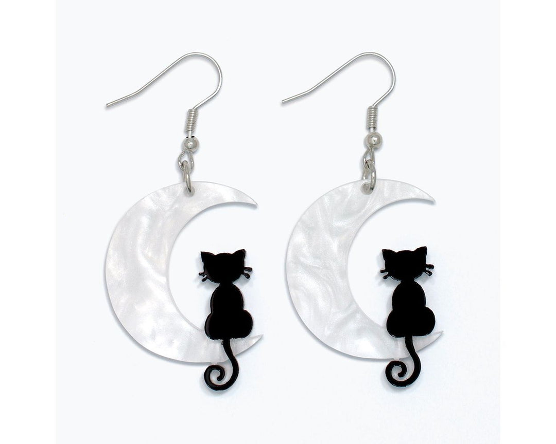 Black Cat and Half Moon Earrings