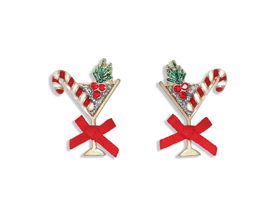 Holiday Martini with Red Bows Earrings
