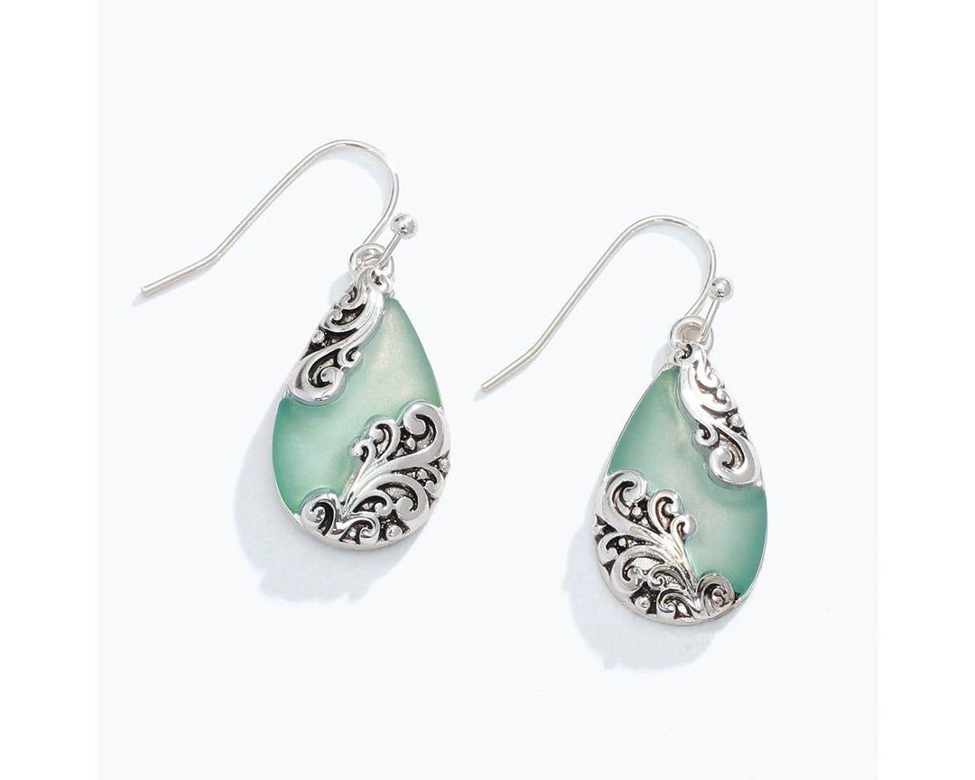 Caribbean Blue with Silver Filigree Earrings