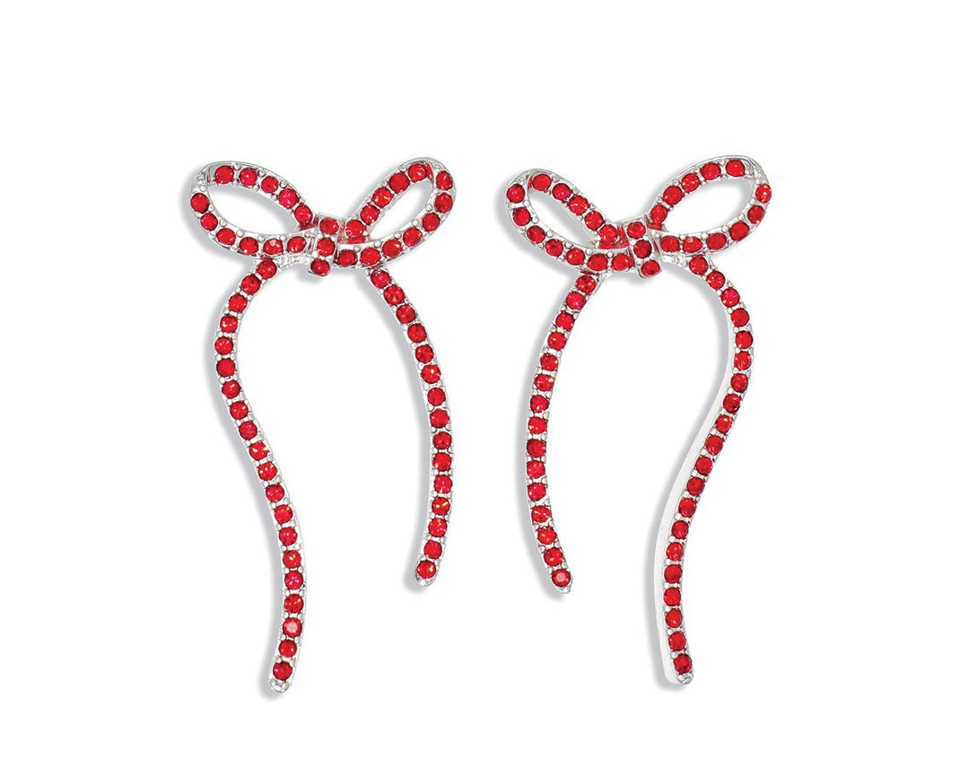 Red Crystal Bow Earrings
