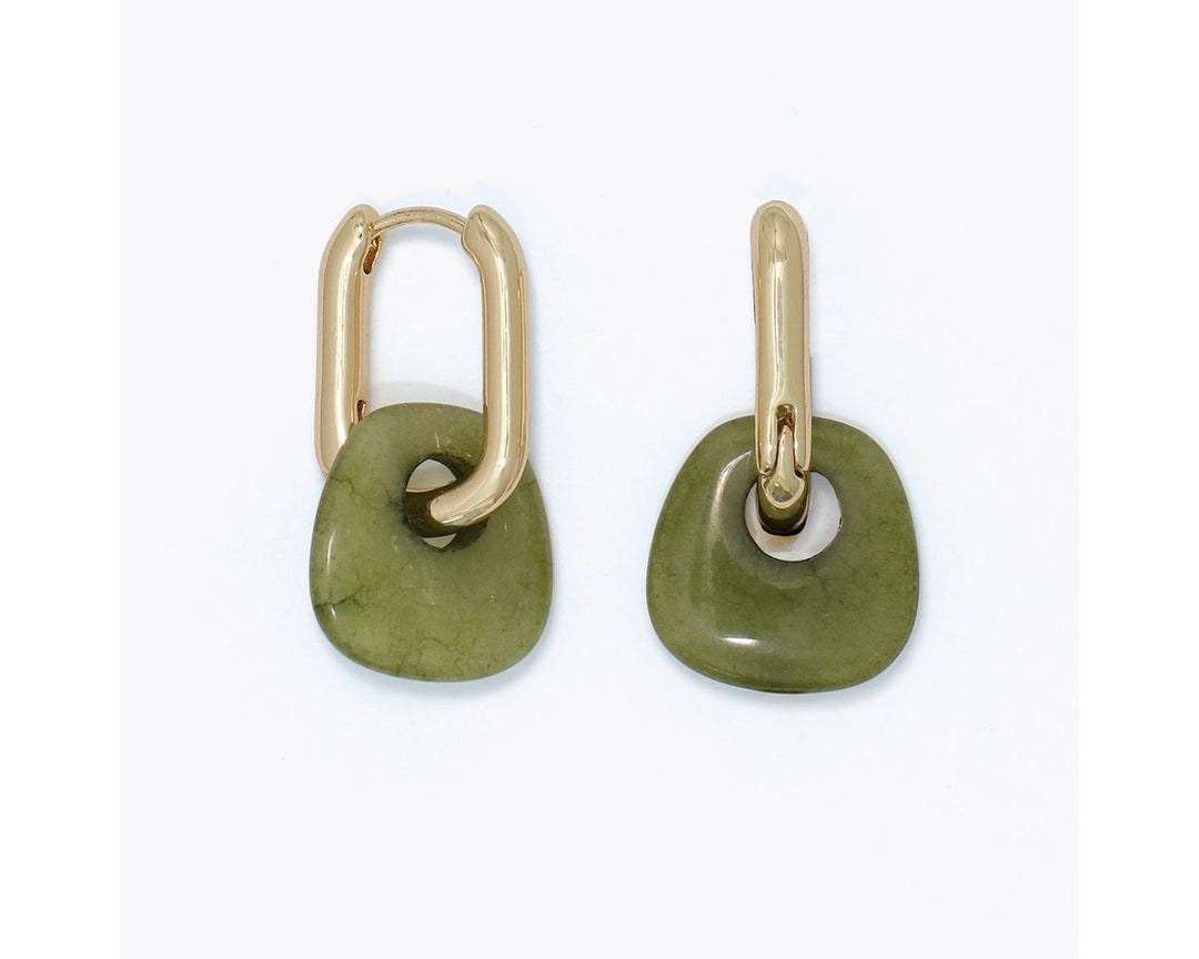 Gold Hoop with Green Charm Earrings