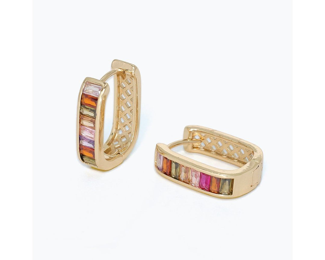 Multicolor CZs Gold Hoop Earrings