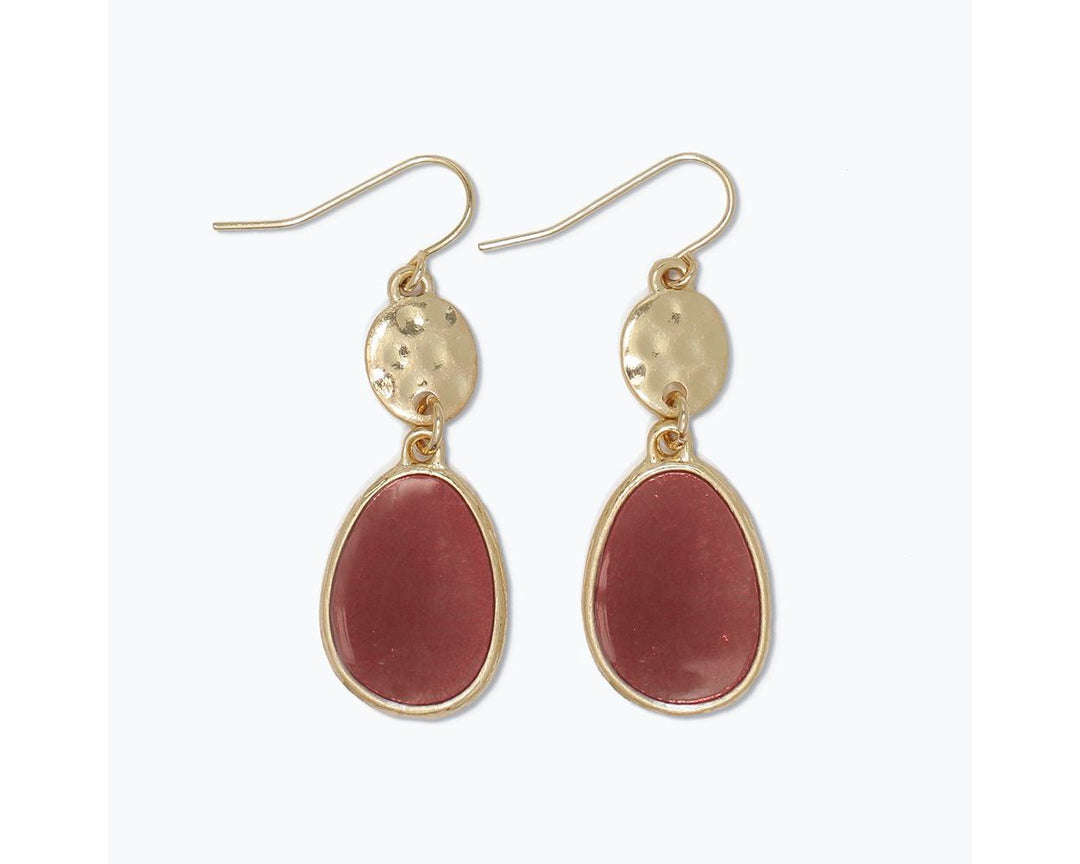 Earrings - Wine + Hammered Gold Drops