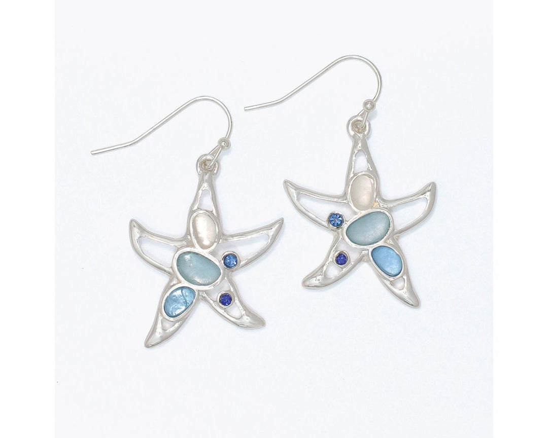 Silver Starfish with Sea Glass Earrings