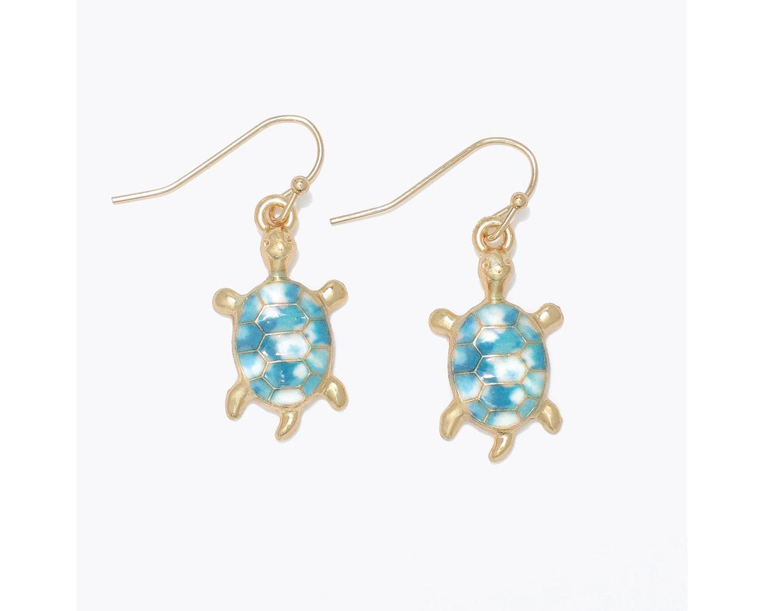 Gold Turtle and Blue Marble Earrings
