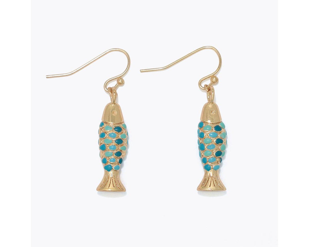 Gold Fish with Blue Scaled Earrings