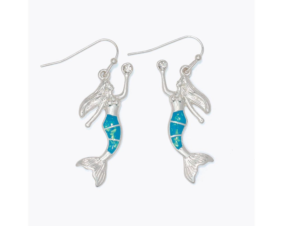 Silver Mermaids with Aqua Inlay Earrings