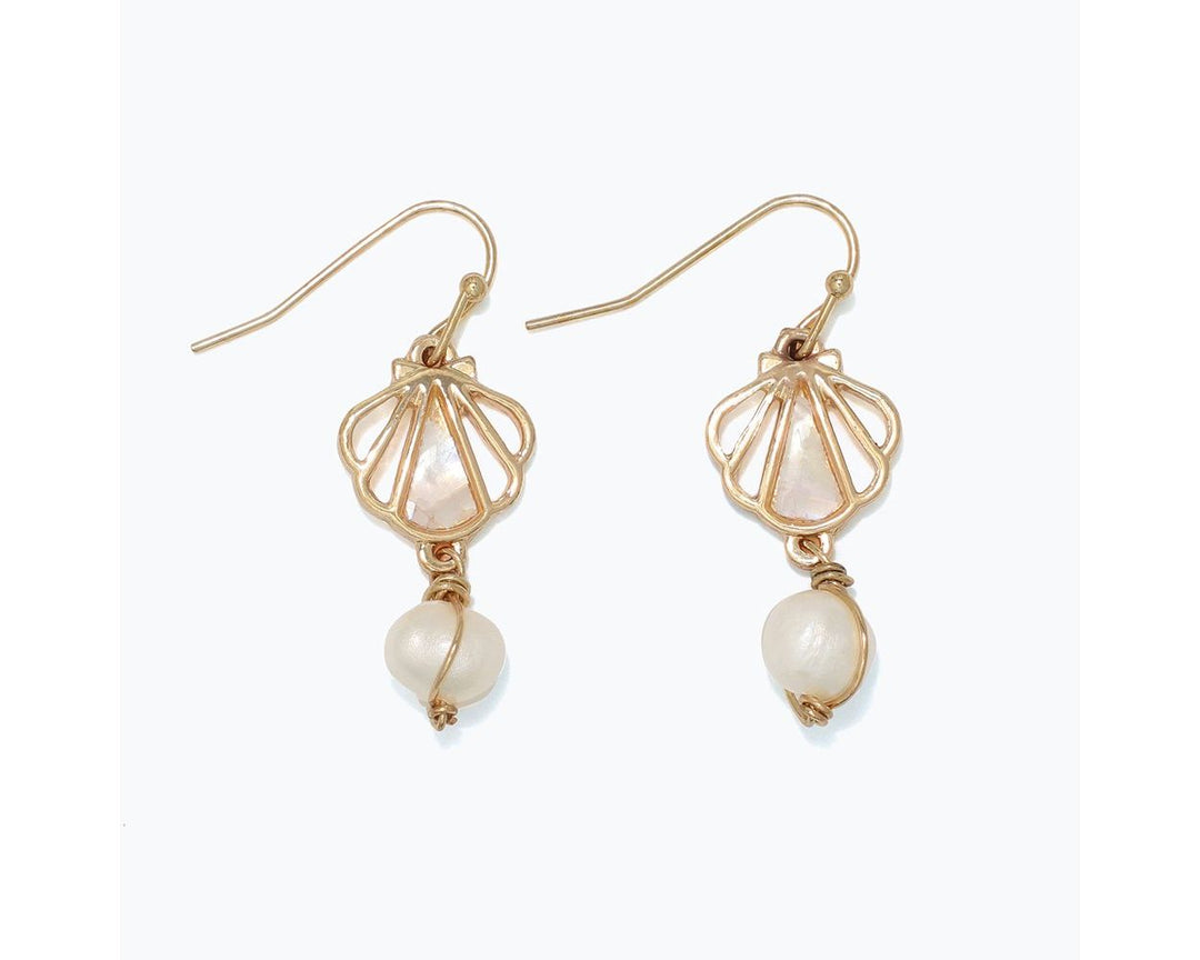 Open Scallop with Pearl Gold Earrings