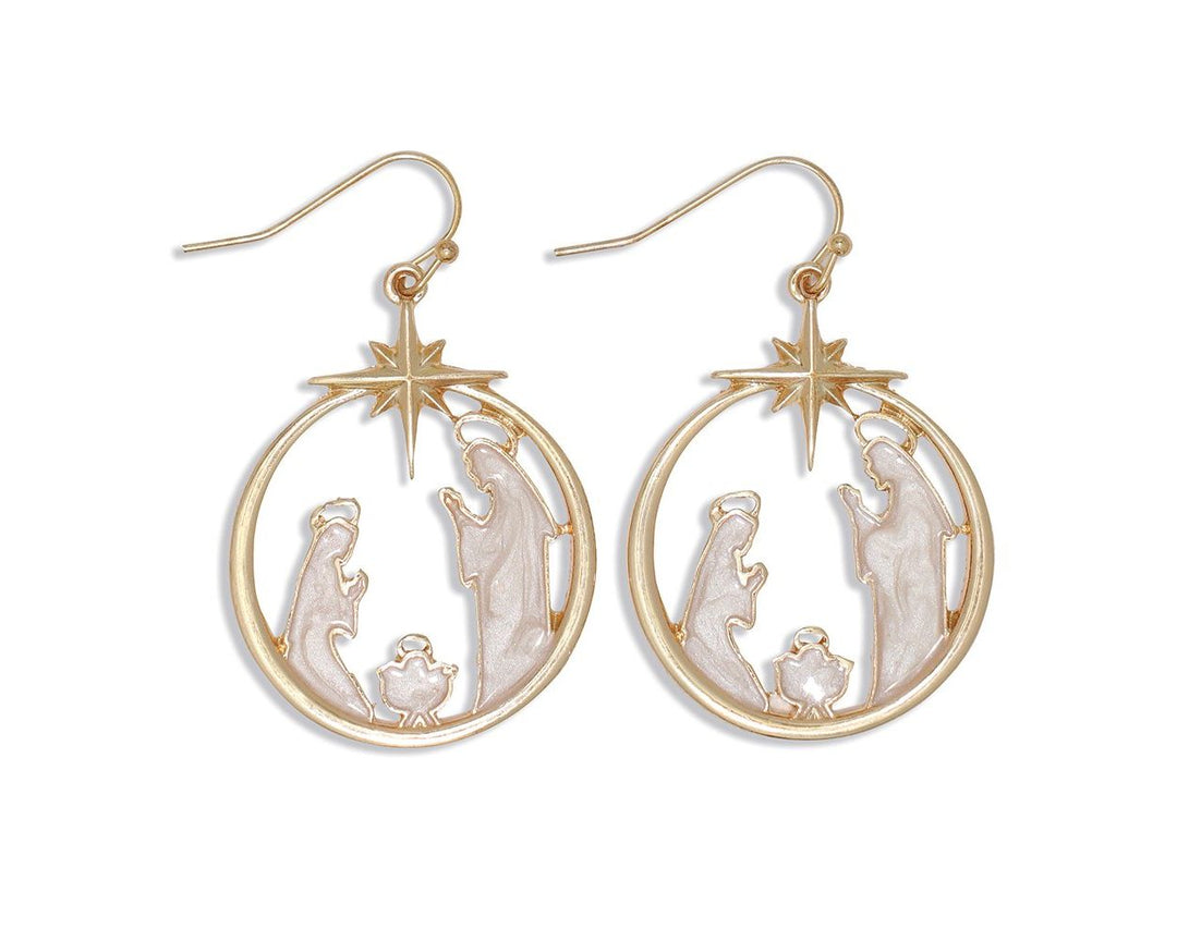 Gold Manger Scene Earrings