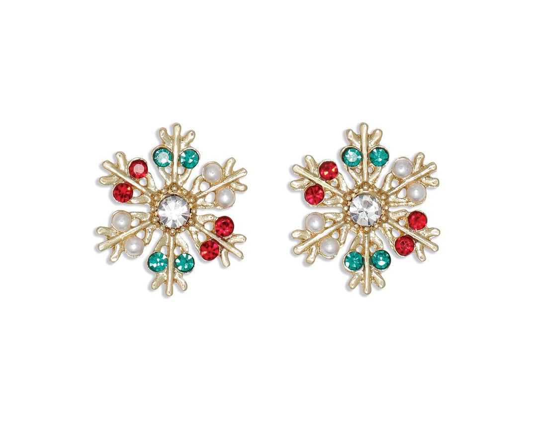 Gold Snowflake with Green and Red Earrings