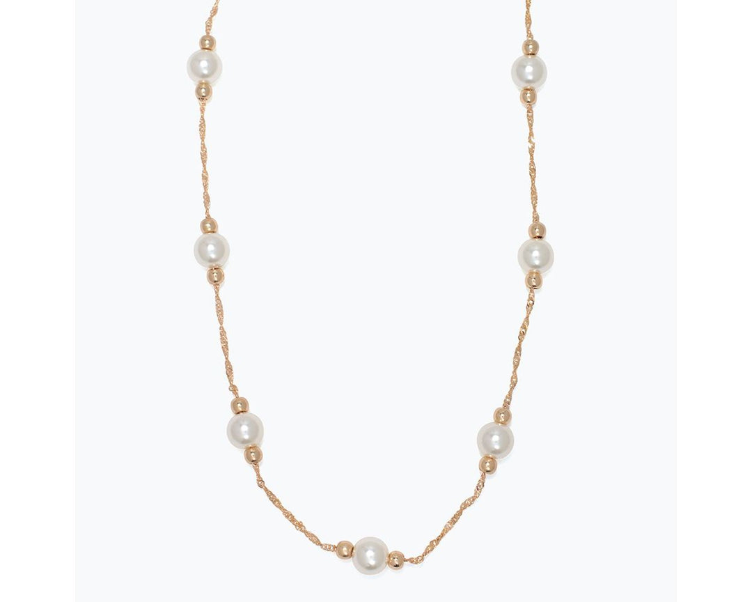 Gold Chain with Pearl Station Necklace