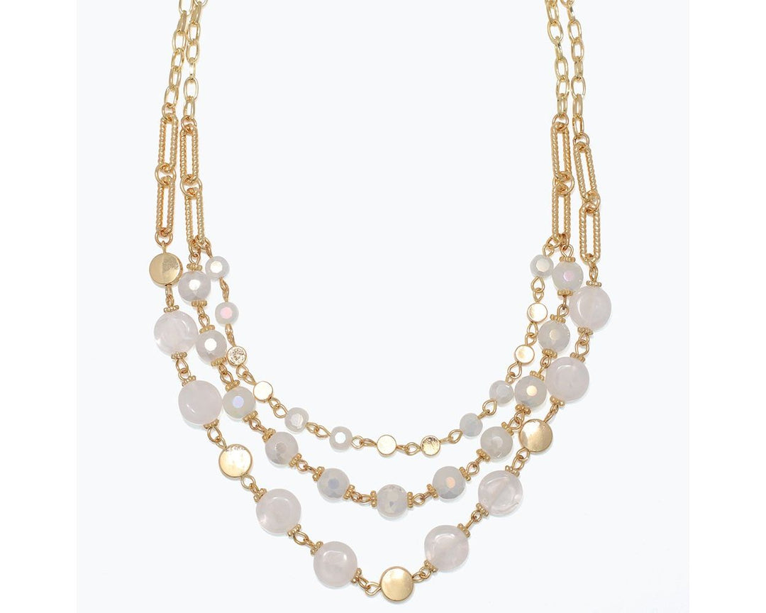 Faceted Glass Bead Layers with Gold Link Accents Necklace