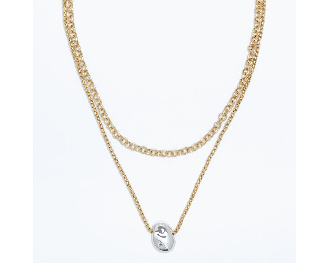 Layered Gold Silver Pendan Necklace
