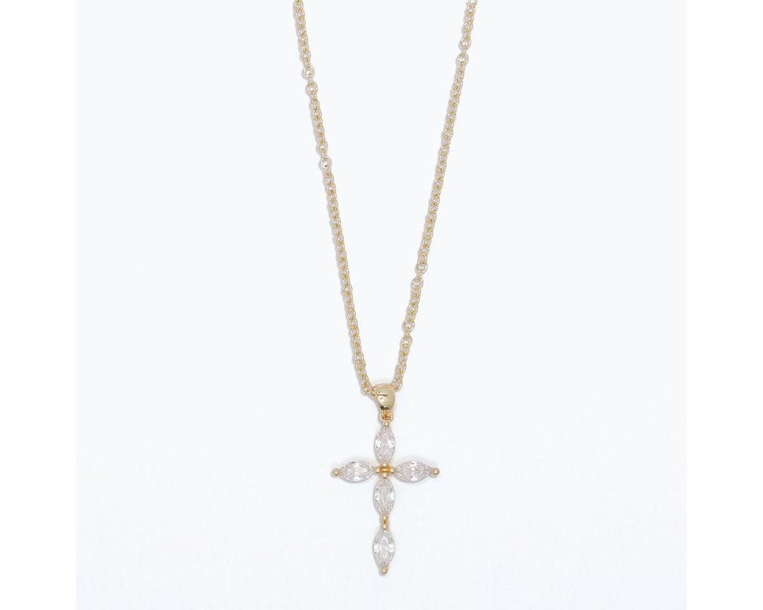 Gold Cross with CZs Necklace