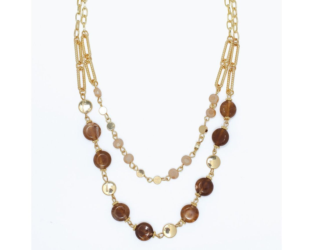 Brown Gold Bead Layers Necklace