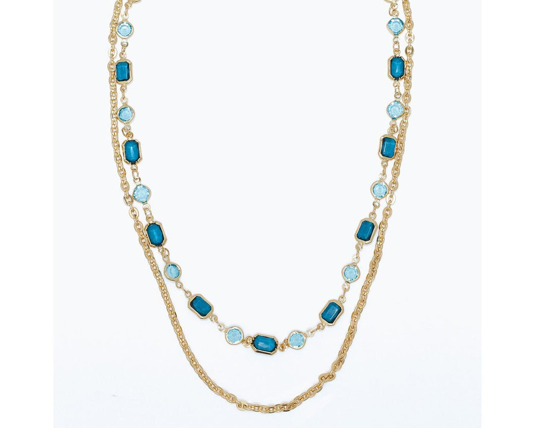 Blue Crystal Gold Chain Necklace