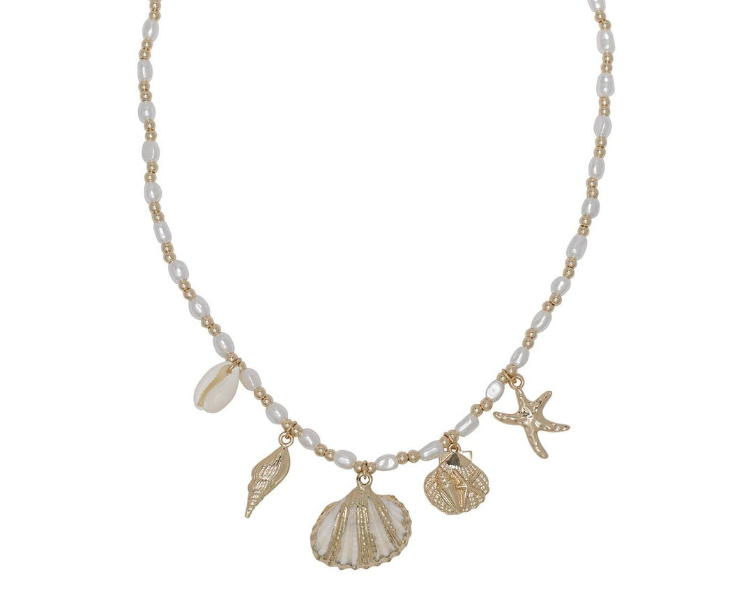 Gold and Pearl with Shells Necklace