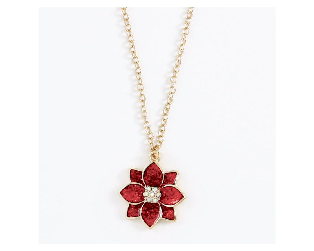 Gold Glitter Poinsettias Necklace