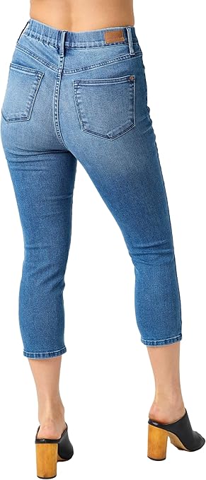 High Waist Cool Blue Pull On Capri