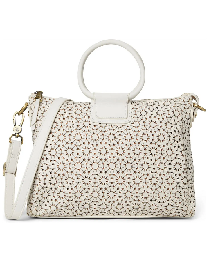 Sheila Medium Satchel in Ecru Daisy Perf