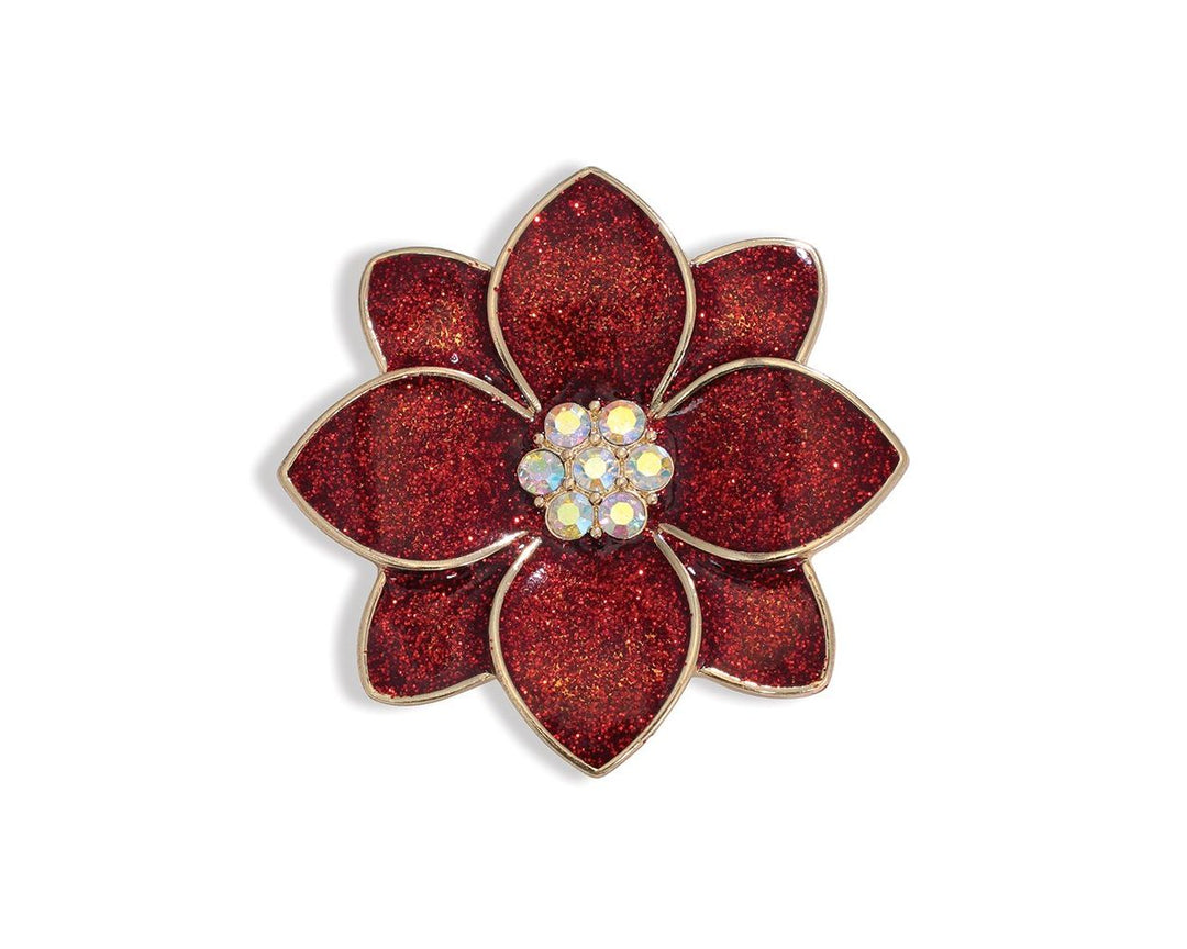 Glittering Poinsetta with Crystals Pin