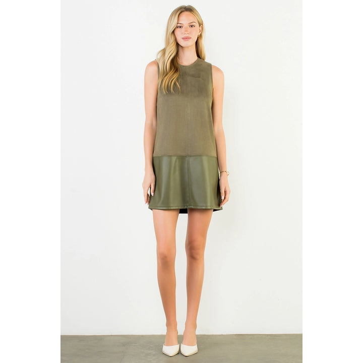 Sleeveless Mixed Media Dress - Olive