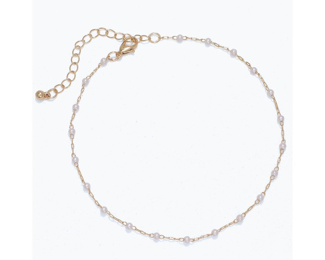 Gold Chain with Pearl Stations Anklet