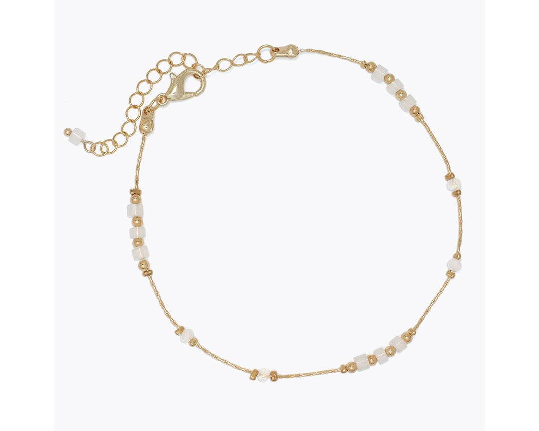 Gold and White Beaded Anklet
