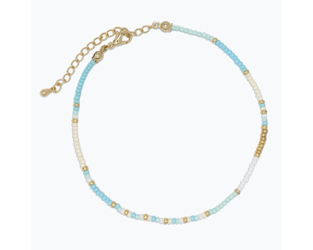 Aqua and Gold White Bead Anklet