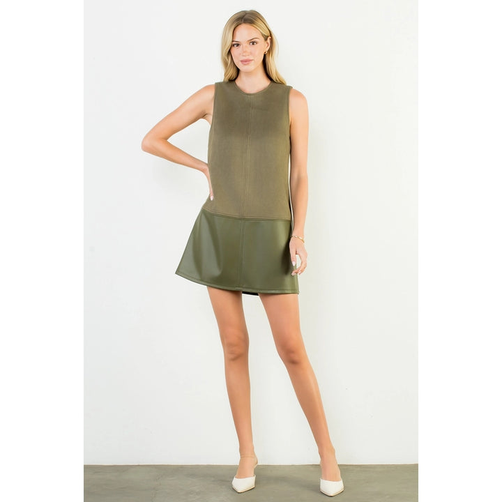 Sleeveless Mixed Media Dress - Olive