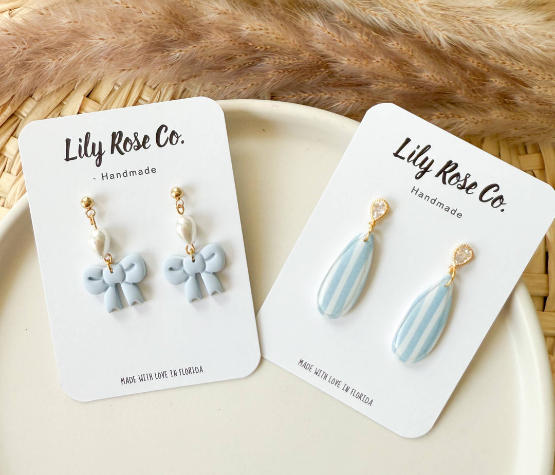 Blue Striped Earrings Clay Earrings