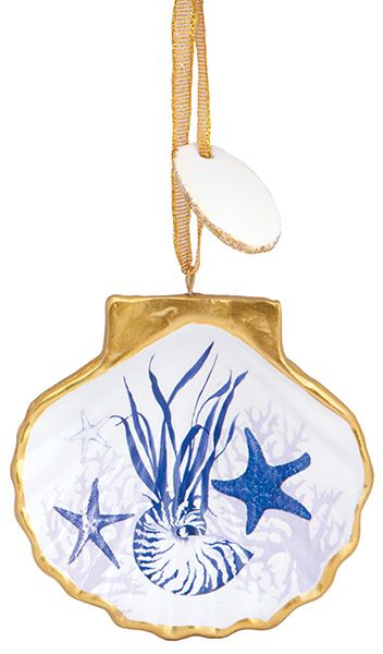 Resin Ornament Decorated Scallop Indigo Shells - Surf City, NC