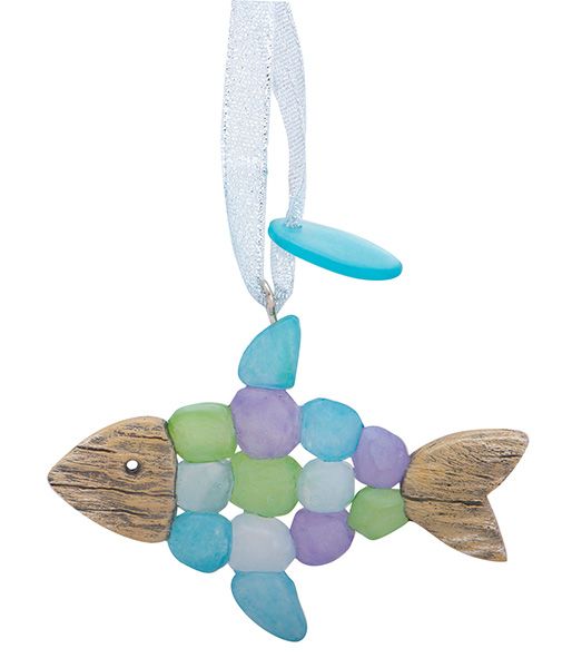 Resin Ornament Driftwood & Sea Glass Fish - Topsail, NC