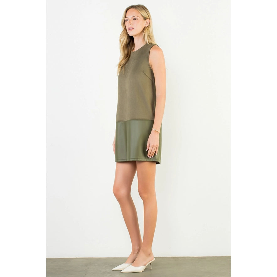 Sleeveless Mixed Media Dress - Olive