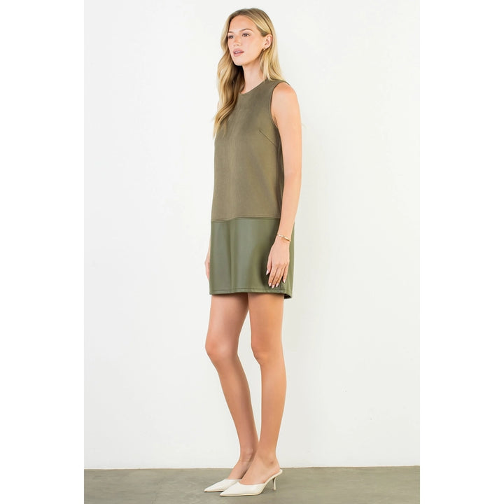 Sleeveless Mixed Media Dress - Olive