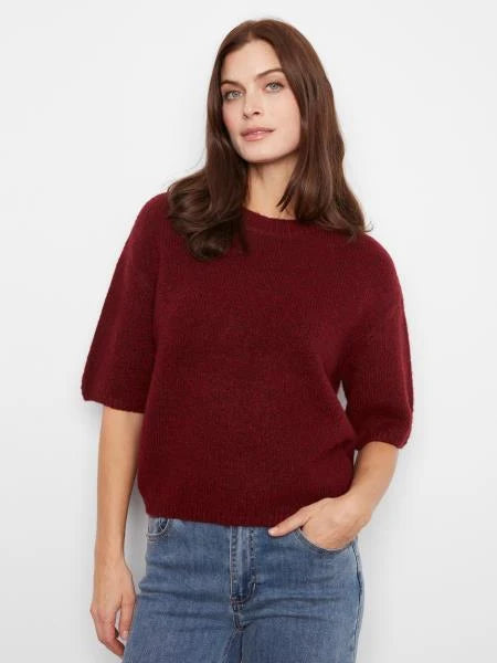 Elbow Sleeve Balloon Shape Sweater in Merlot