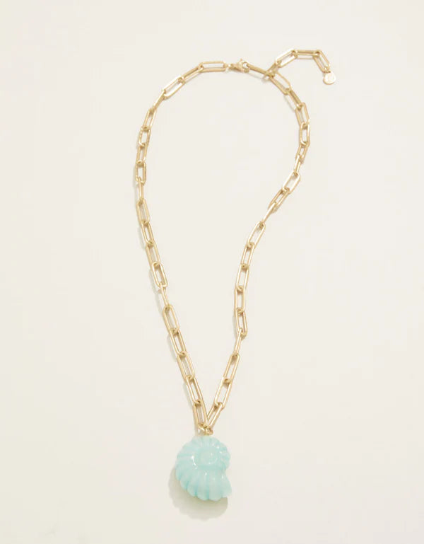 Carved Moon Shell Necklace 18" Jade