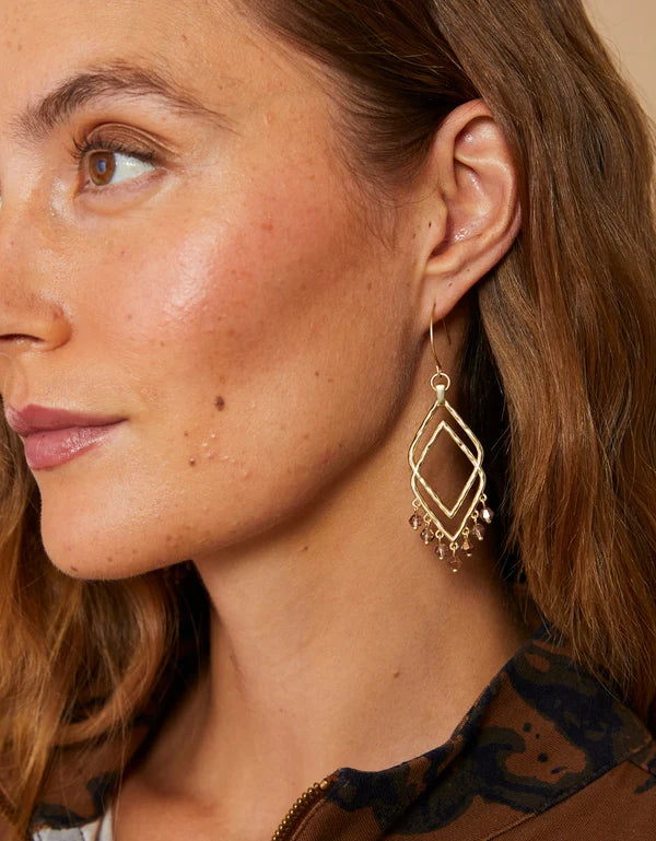 Beaded Deco Drama Earrings in Bronze
