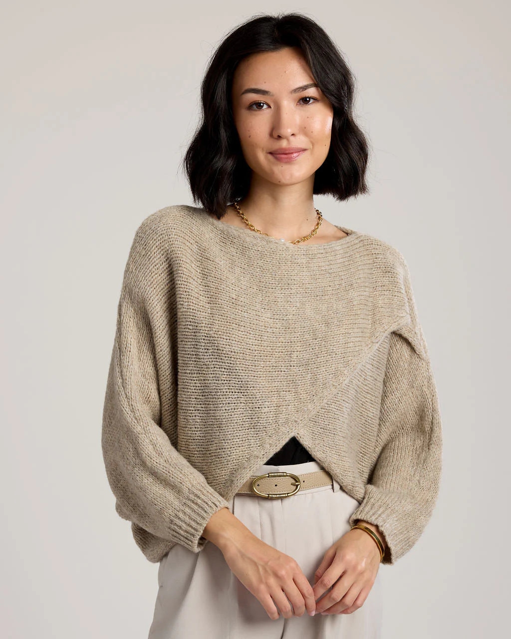 Alessandra Knit Criss Cross Wrap in Ivory