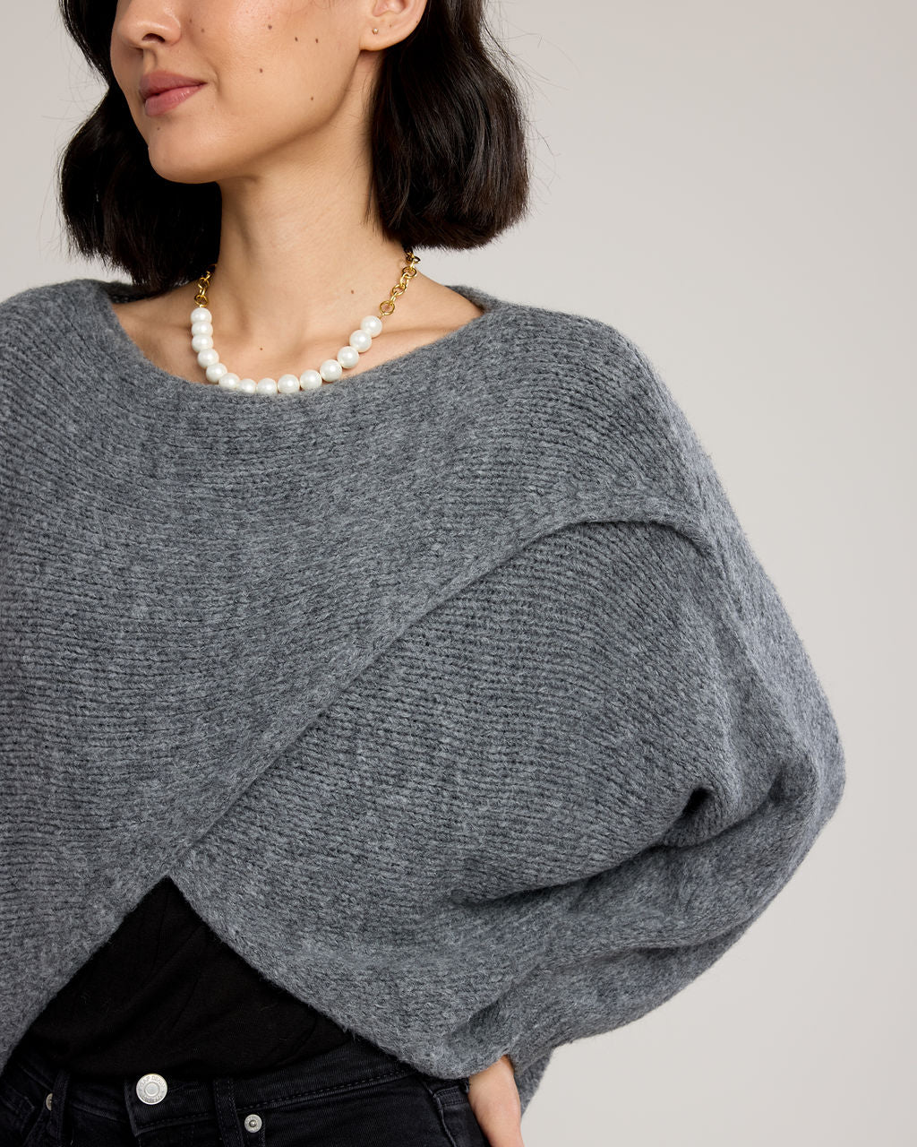 Alessandra Knit Criss Cross Wrap in Dark Grey