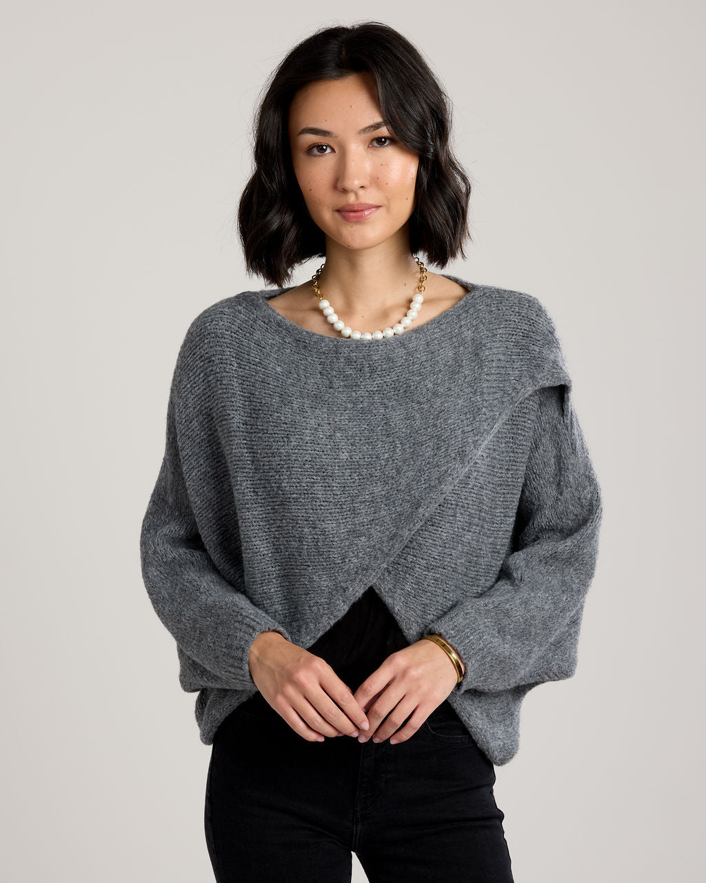 Alessandra Knit Criss Cross Wrap in Dark Grey