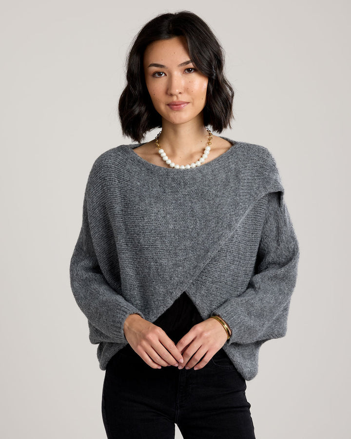 Alessandra Knit Criss Cross Wrap in Dark Grey
