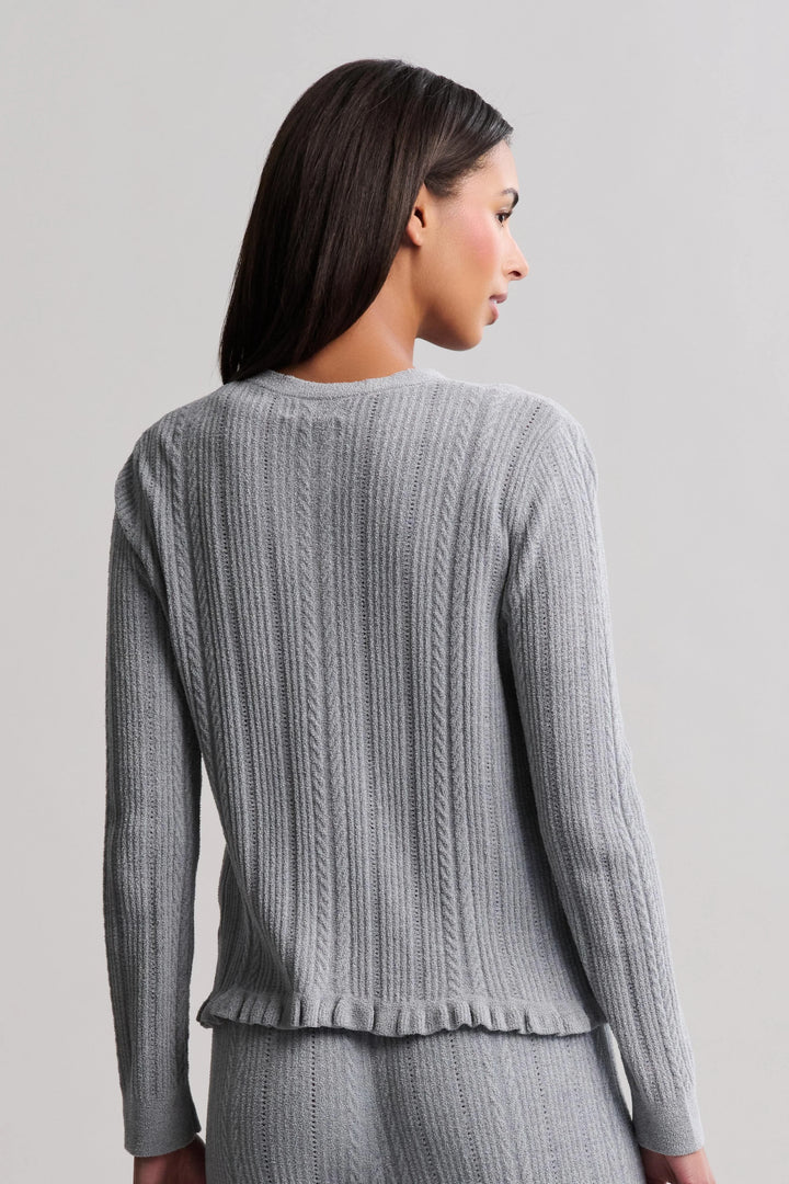 Cozy Chic Ultra Lite Cable Knit Cardigan with Ruffle - Moonbeam