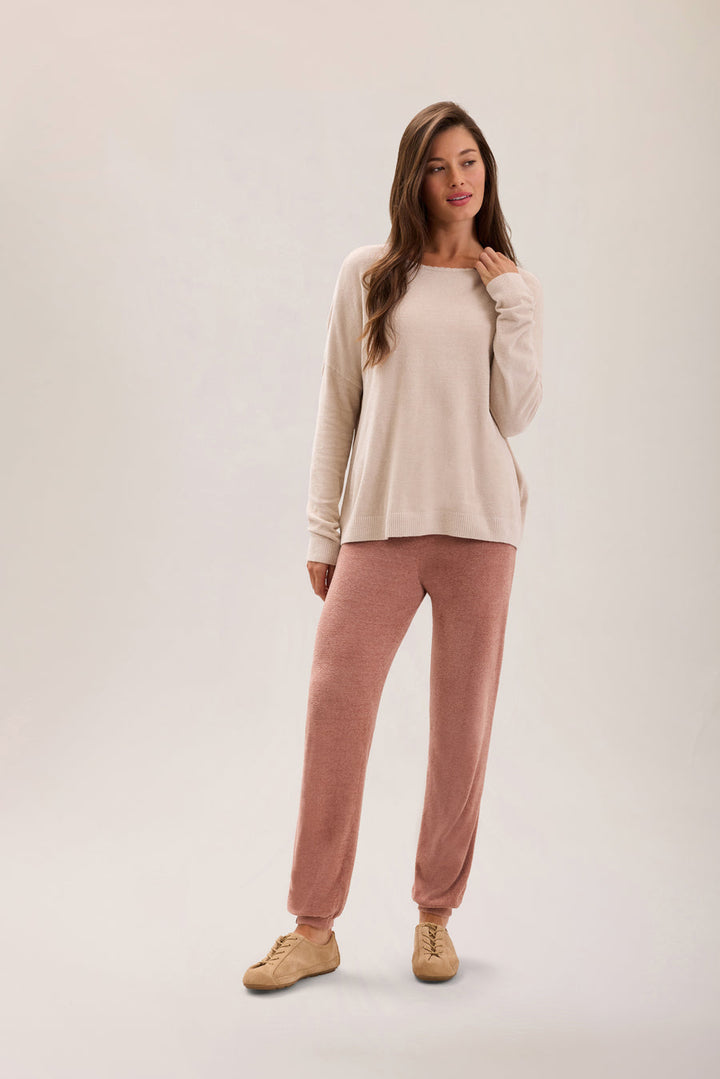 Scallop Slouchy Pullover in Stone